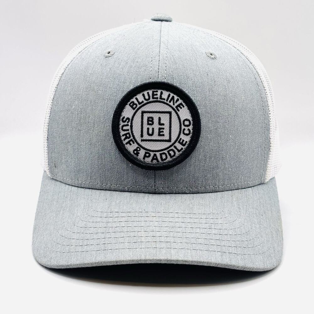 Blueline Surf Paddle Co Logo Graphic Grey Mesh Trucker Snapback Hat Cap